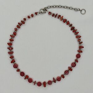 Red Jasper Chip and Millefiore Style Bead Collar Necklace